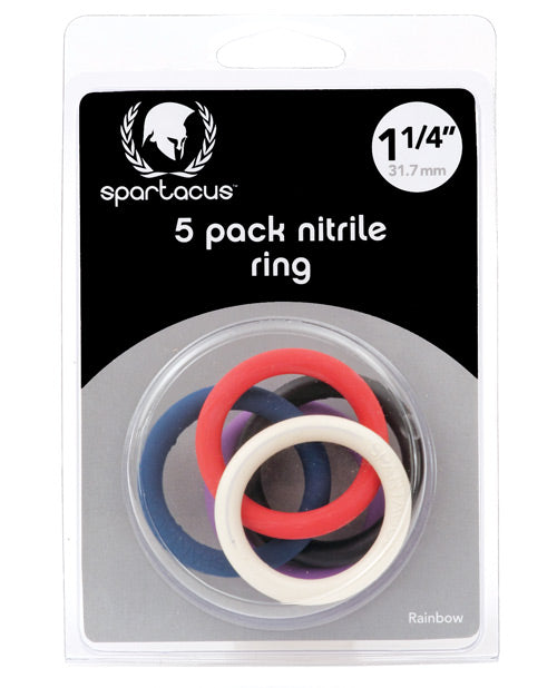 Set de inele pentru penis Spartacus 1.25" din nitril - Culori asortate, pachet de 5