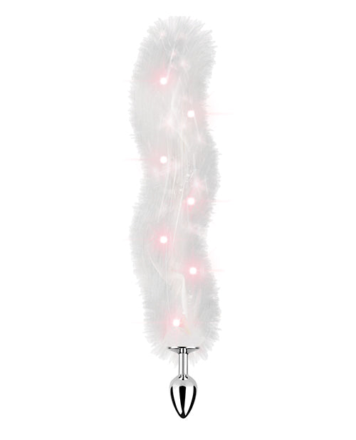 Plug Anal Foxy Queue Lumineux en Fourrure Synthétique - Blanc