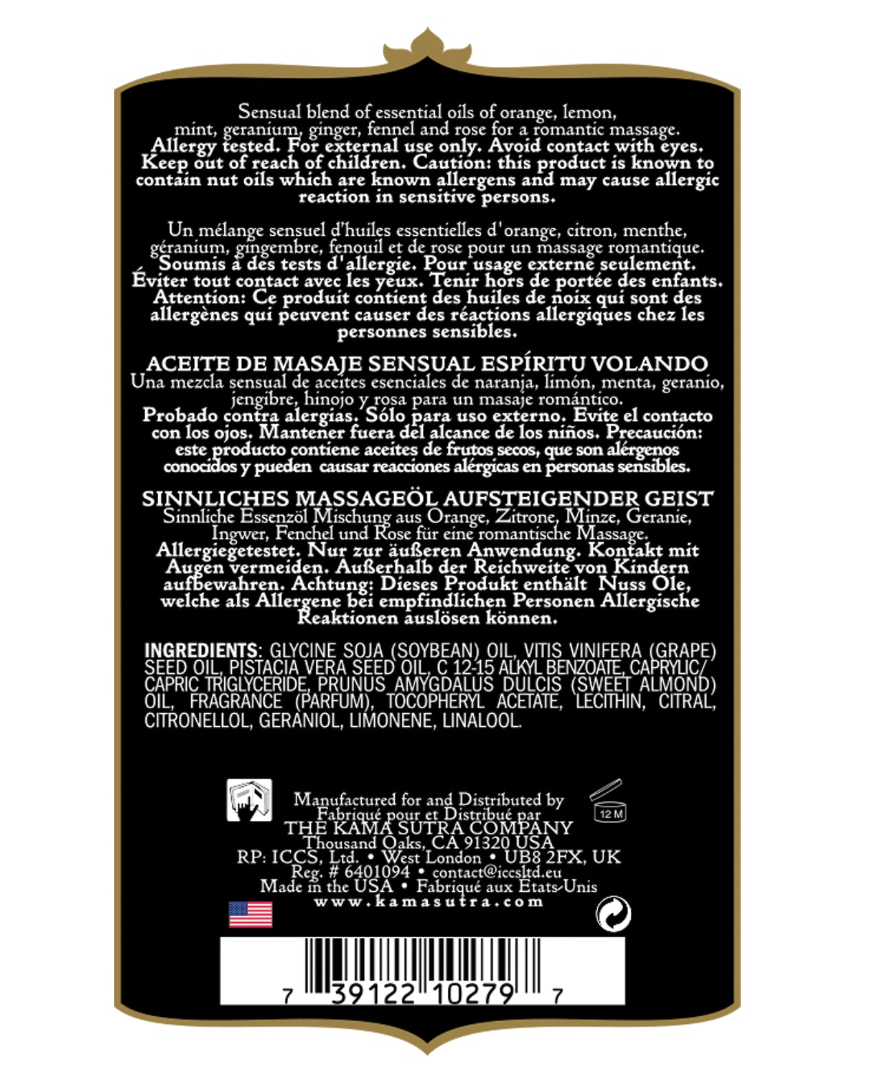 Kama Sutra Aromatics Massageolie - 2 oz Soaring Spirit