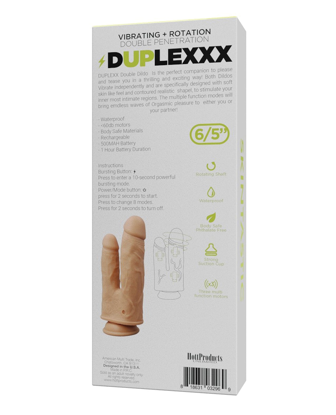 Skinsations Duplexx Vibrating Rotating Double Dildo Flesh