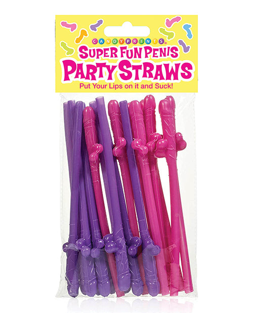 Super Fun Penis Party Straws Eight 8 Inch Pink And Purple Reusable Plastic