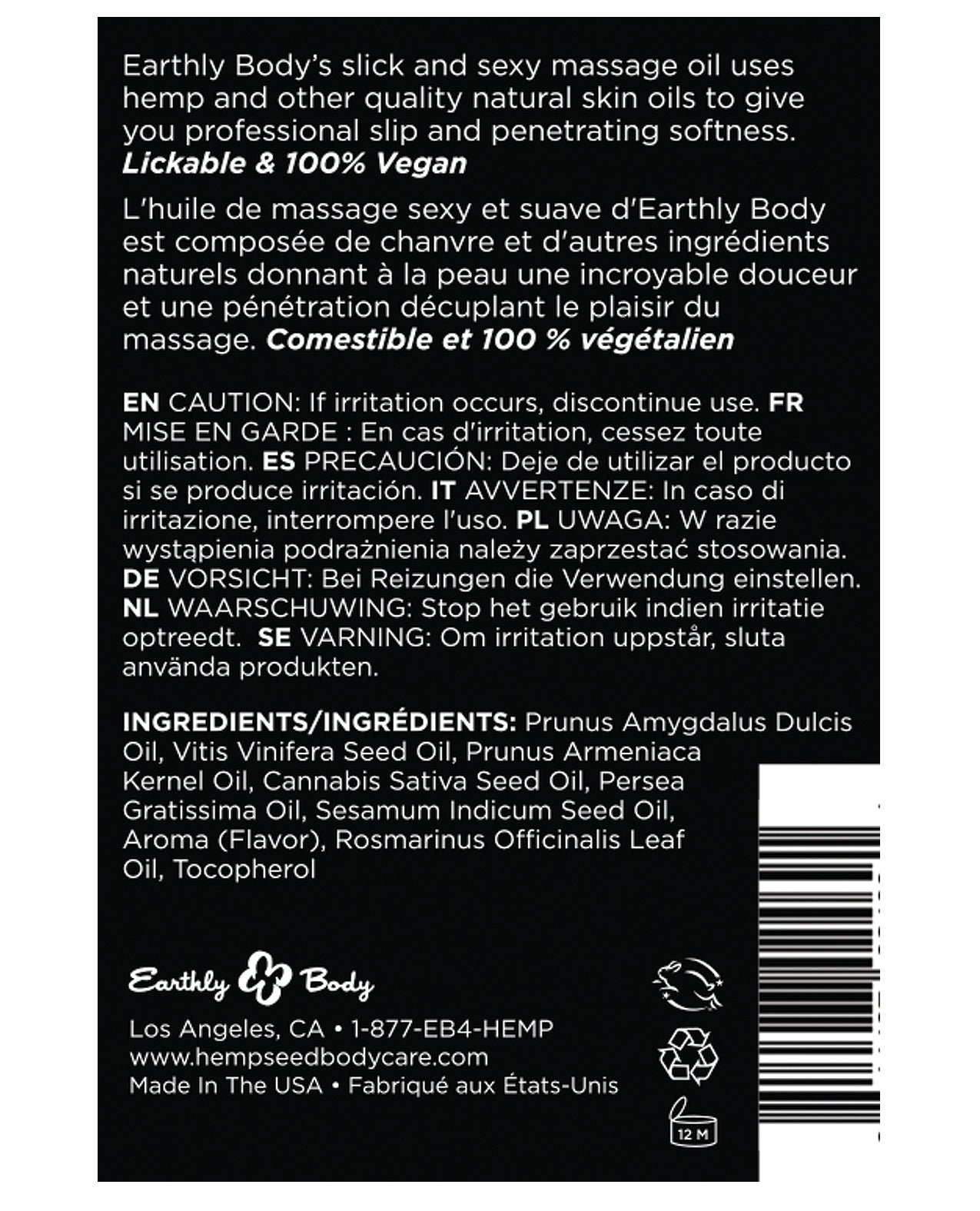 Earthly Body ätbar massageolja - 2 oz mango