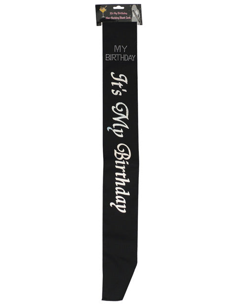 Its Birthday Sash Black Holographic Silver Letters Stones