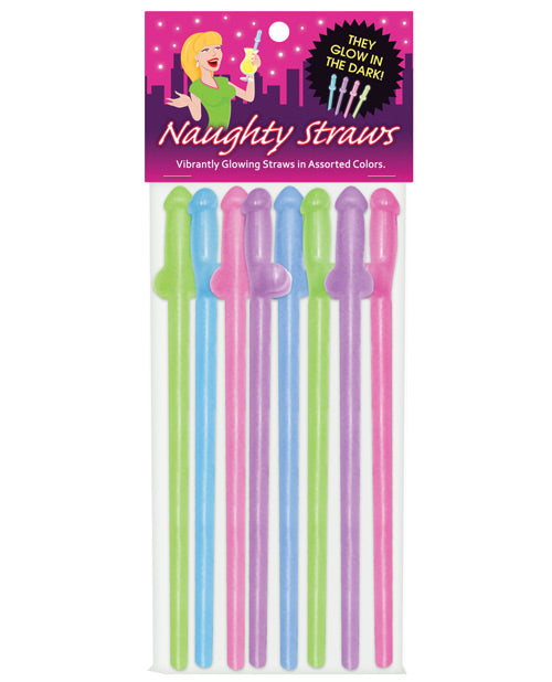 Glow In The Dark Penis Straws Assorted Colors Pack Of 8