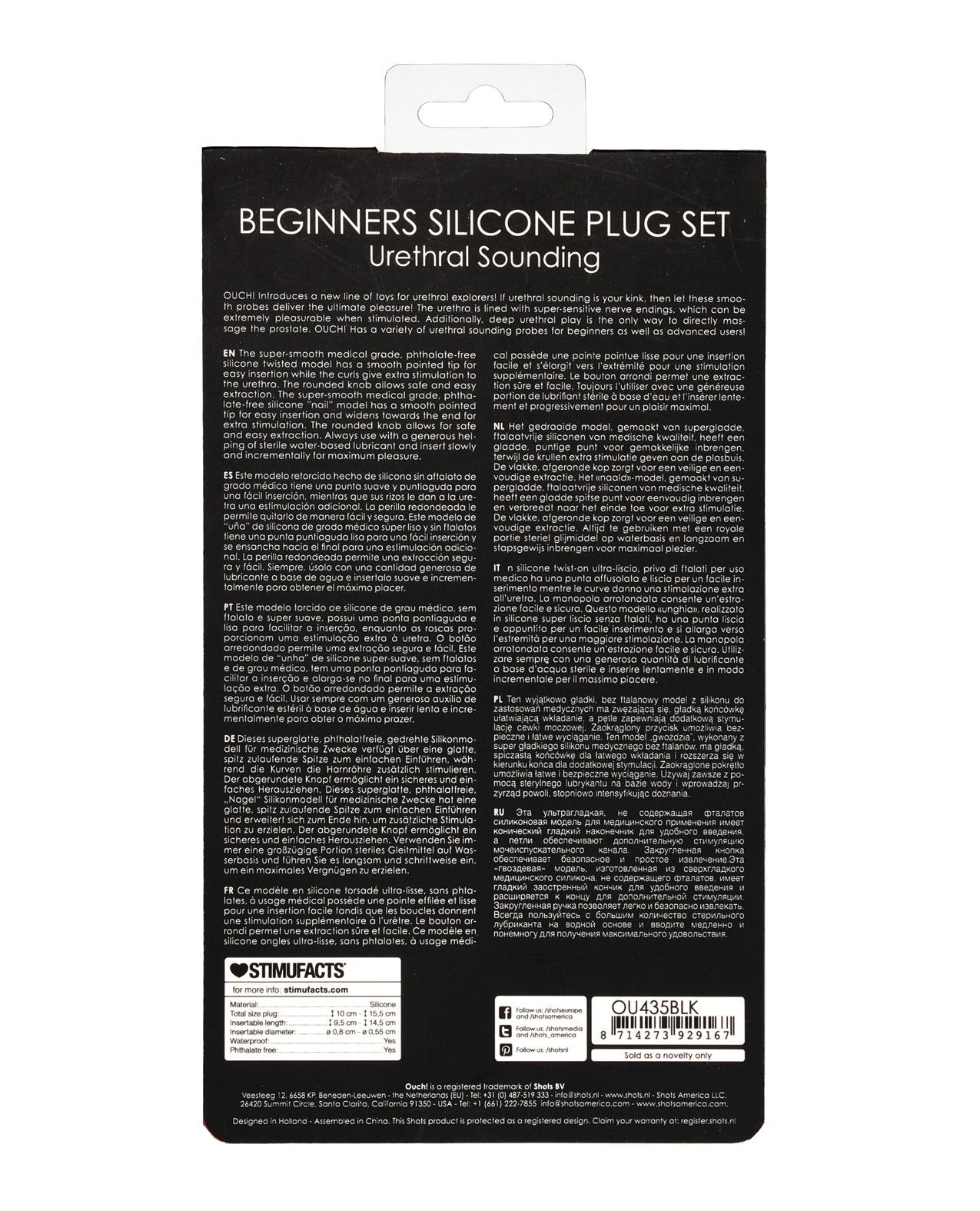 Shots Ouch Urethral Sounding Beginners Silicone Plug Set Black