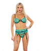 Charger l'image dans la visionneuse de la galerie, Sheer Lace Underwire Bra, Garter Belt &amp; Panty Green XL
