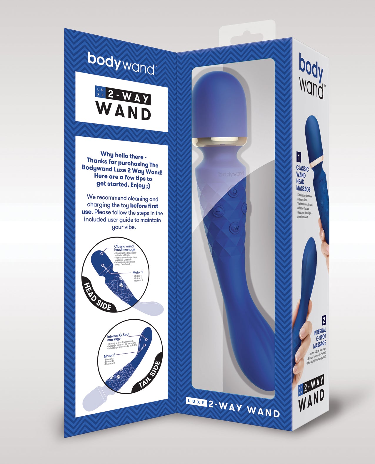 XGen Bodywand Luxe 2 Way Wand Head Massager For External Stimulation Blue