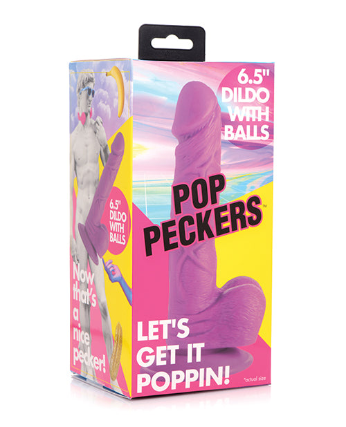 Pop Peckers 6.5" Dildo palloilla - violetti