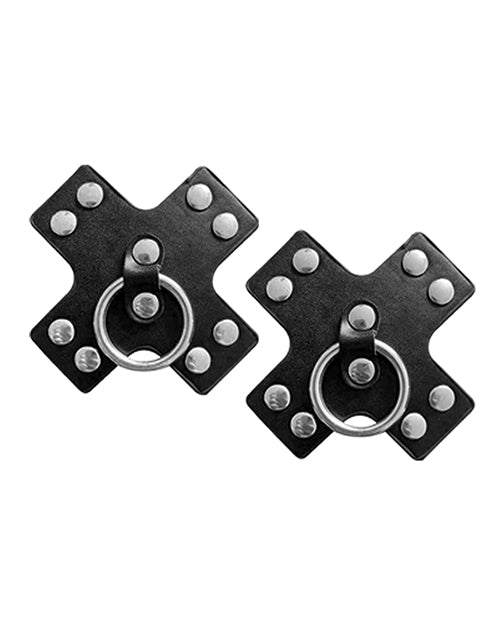 Nipplicious Verführer Leder Pasties mit Ring - Schwarz