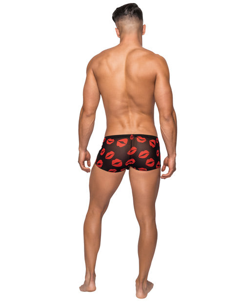 Kiss Me Mini Short en Maille Extensible Noir Rouge Petit Imprimé Lèvres
