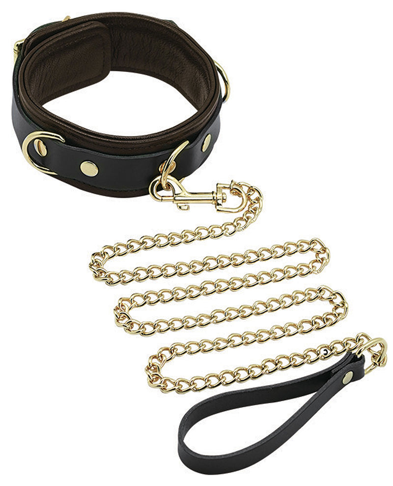 Cargue la imagen en el visor de la galería, Spartacus Collar &amp; Leash - Brown Leather w/Gold Accent Hardware
