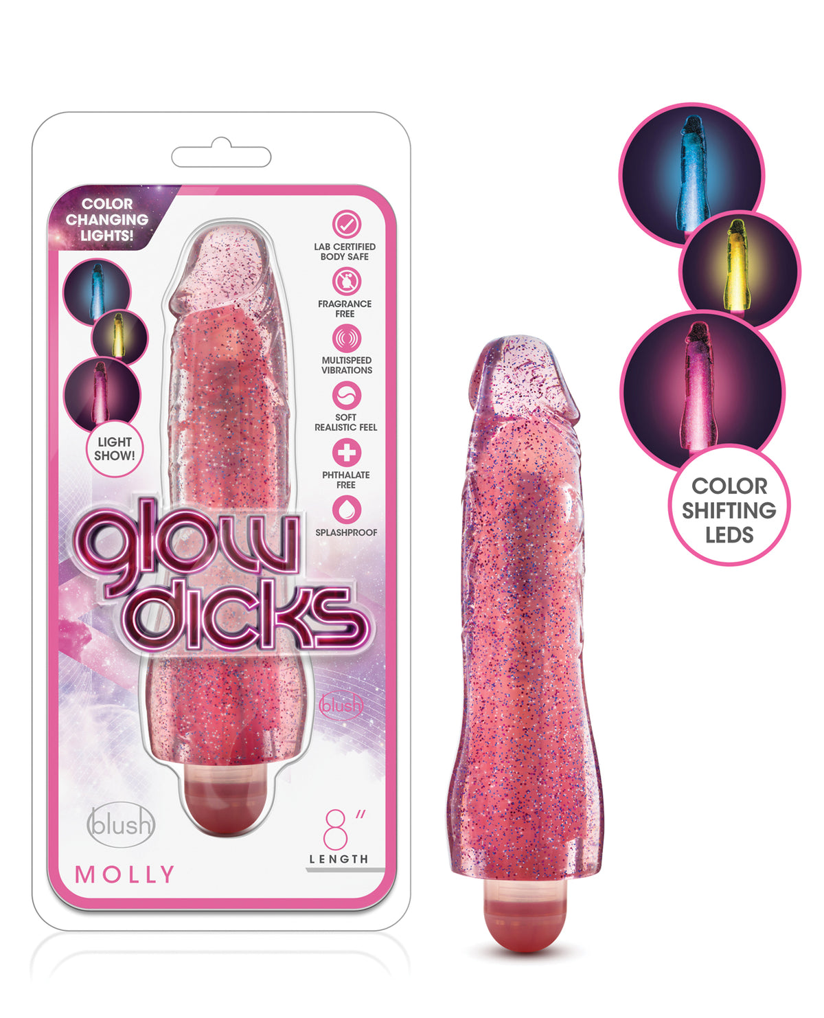 Blush Glow Dicks Glitter Vibrator Molly - Roze