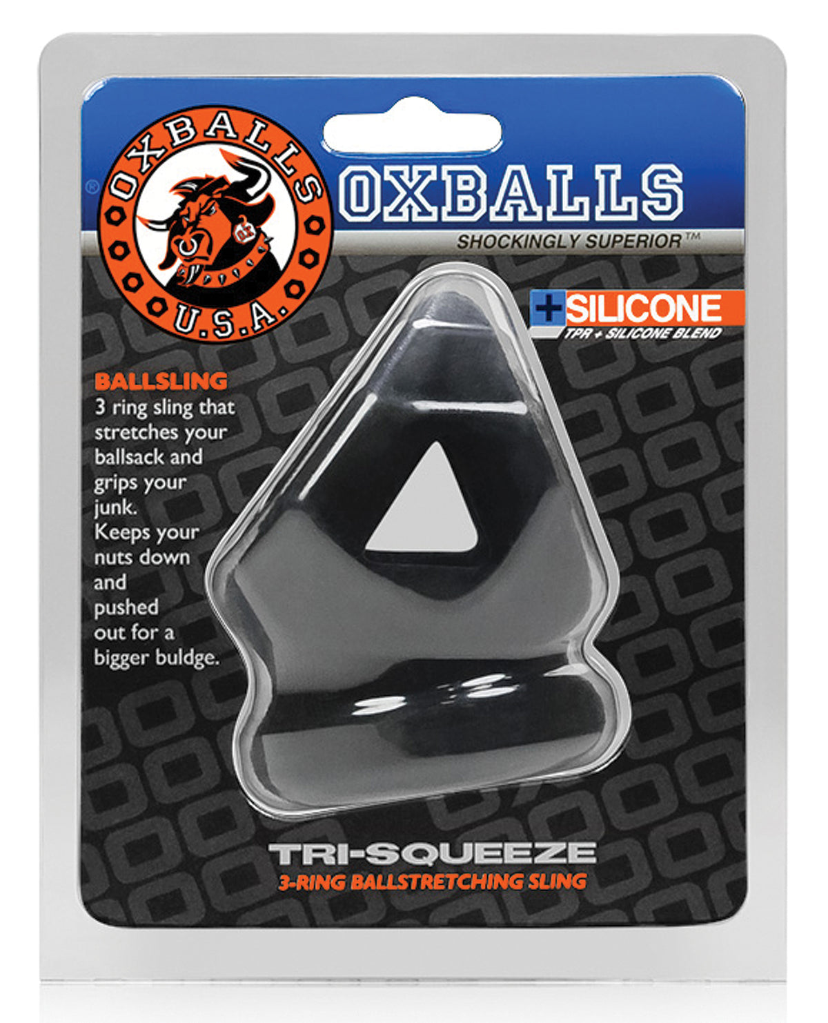 Oxballs Tri-Squeeze Suspensório para Pênis/Esticador de Testículos - Black Ice