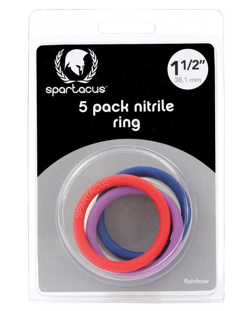 Set de inele pentru penis Spartacus 1.5" din nitril - culori asortate, pachet de 5