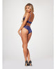 Ladda bilden i Galleri Viewer, Stretch Satin &amp; Eyelash Lace Demi Cup Bra &amp; Panty Black/Blue MD
