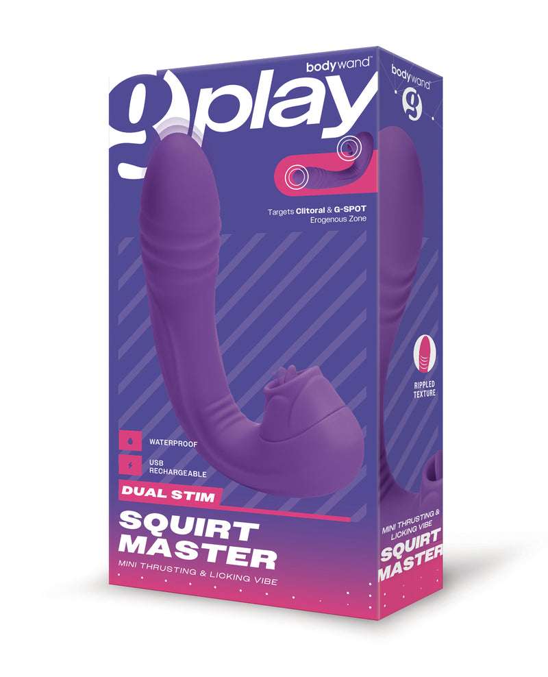 Cargue la imagen en el visor de la galería, Vibrador Bodywand G Play de doble estimulación, con embestida, movimiento de lengua y vibración, morado
