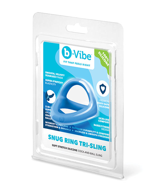 Chingă pentru penis și testicule B Vibe Snug Ring Tri Sling, din silicon moale și elastic