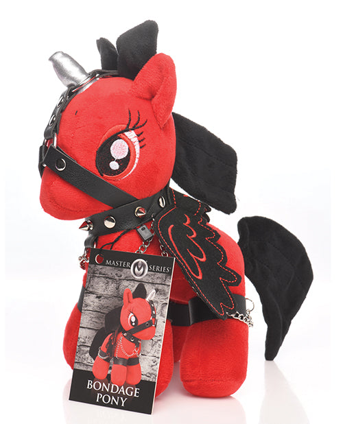 Master Series Bondage Pony Red Plush With Silver Horn Wings Faux Leather Harness
