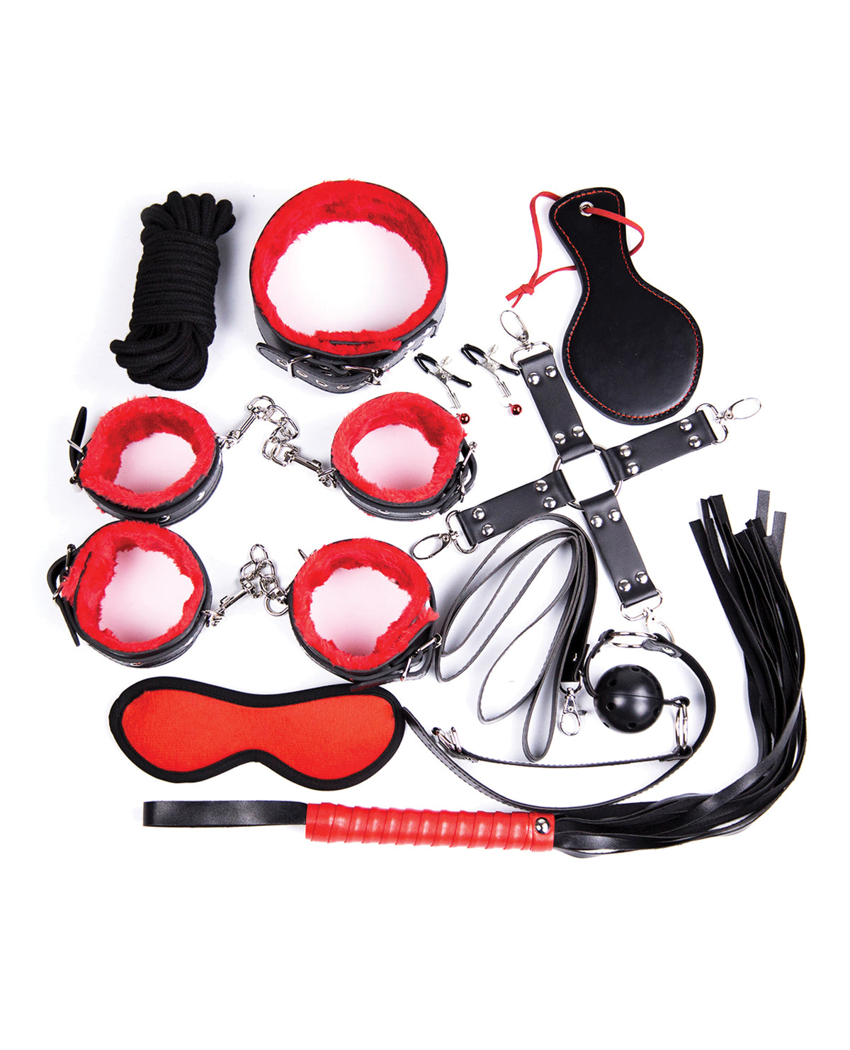 Plesur Deluxe Bondage Kit Black and Red with Cuffs and Collar