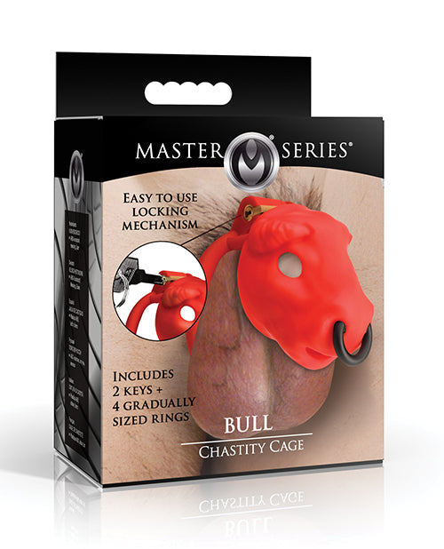 Master Series Bull Chastity Cage Red With Four Graduated Rings