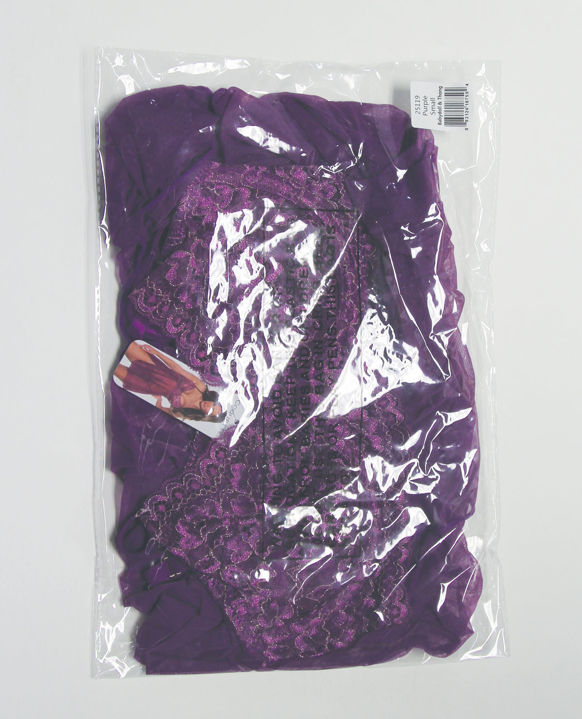 Purple Metallic Lace Mesh Babydoll with Thong 1X 2X