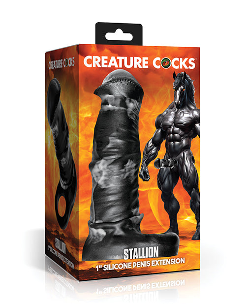 Creature Cocks Stallion Estensione del Pene in Silicone 1" - Nero/Argento Grande