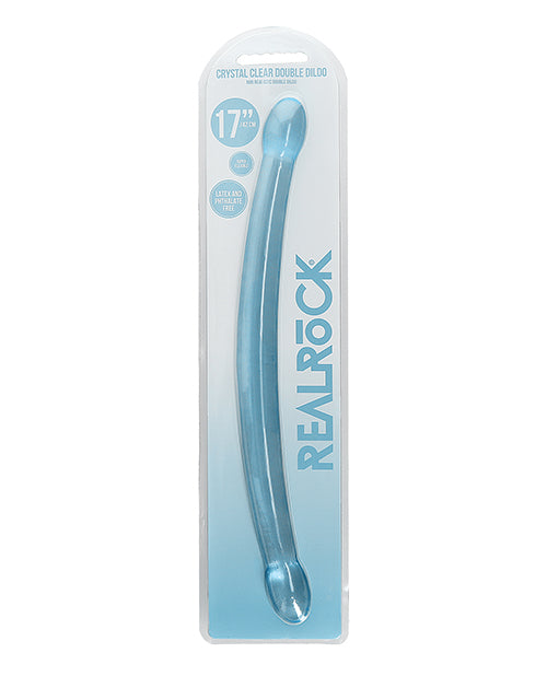Shots RealRock Crystal Clear Dildo Duplo 17" - Azul