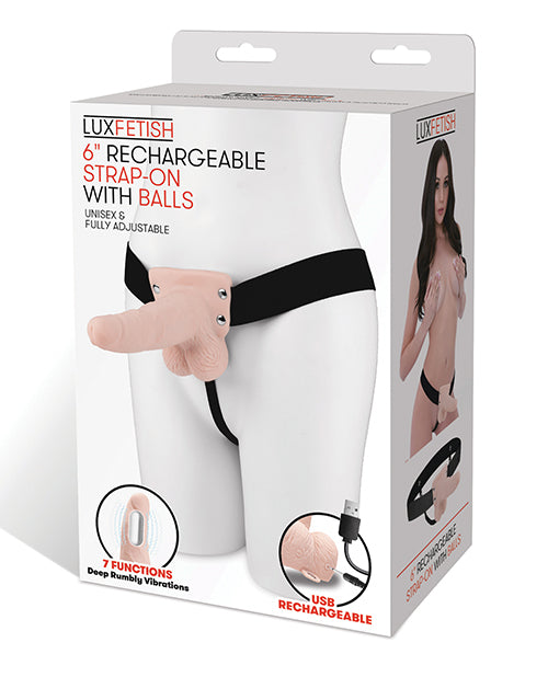 Lux Fetish Arnés Recargable de 6" con Pelotas - Marfil