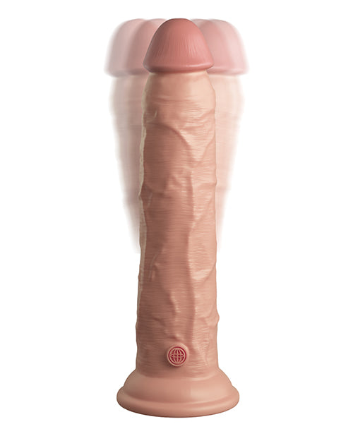 King Cock Elite 9" Podwójnie Gęsty Wibrujący Silikonowy Penis z Pilotem - Jasny
