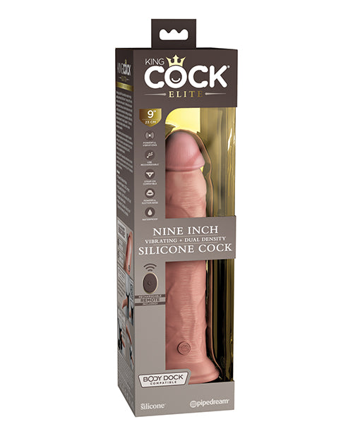 King Cock Elite 9" Podwójnie Gęsty Wibrujący Silikonowy Penis z Pilotem - Jasny