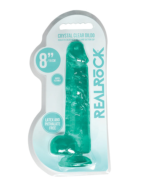 Shots RealRock realistyczny przezroczysty kryształowy dildo 8" z kulkami - turkusowy