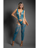 Load image into Gallery viewer, Sheer Everlasting Lace Bodystocking With Attached Stockings G String Teal Two Piece
