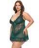 Load image into Gallery viewer, Valentine Lacey Babydoll With G String Green 1X To 2X
