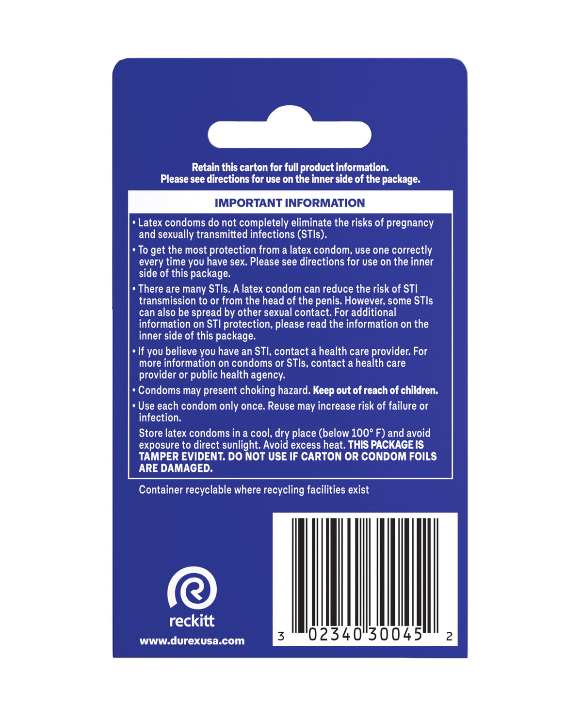 Durex Classic Condoms 52mm Nominal Width 3 Pack Box