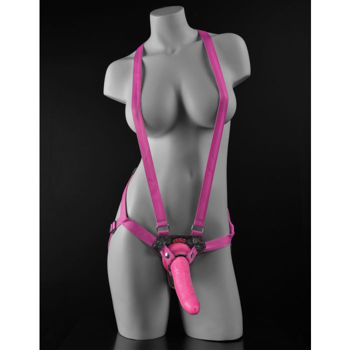 Dillio 7" Strap-On Suspender Harness Set - Pink