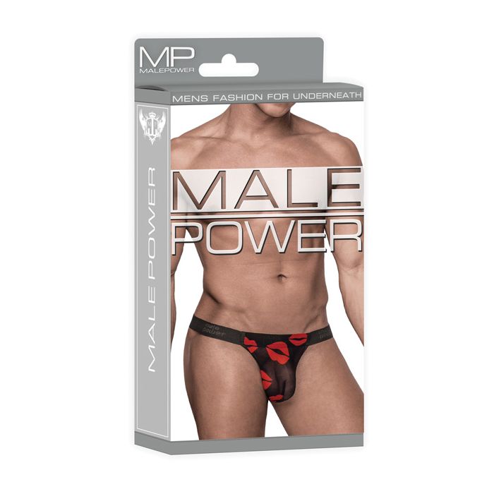 Kiss Me Stretch Mesh Micro Thong V Blk/Rd L/XL
