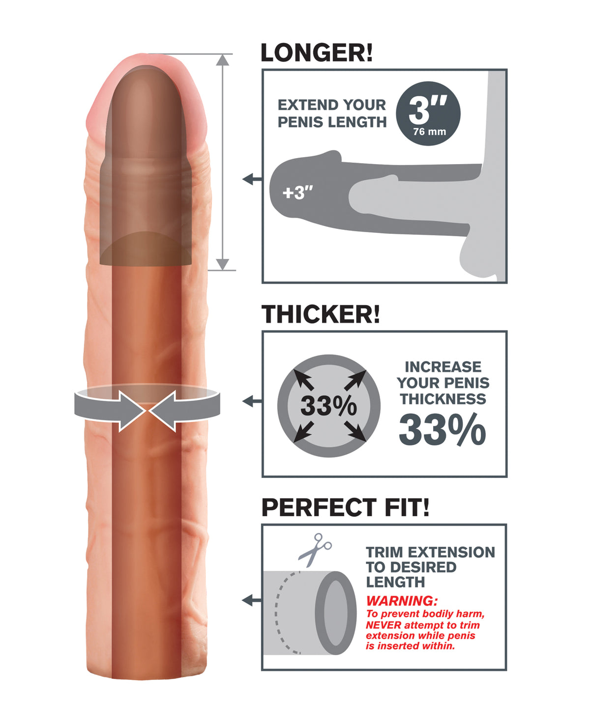 Fantasy Xtensions Perfect 3 Inch Penis Extension Flesh Erection Enhancer For Increased Stamina And Pleasure