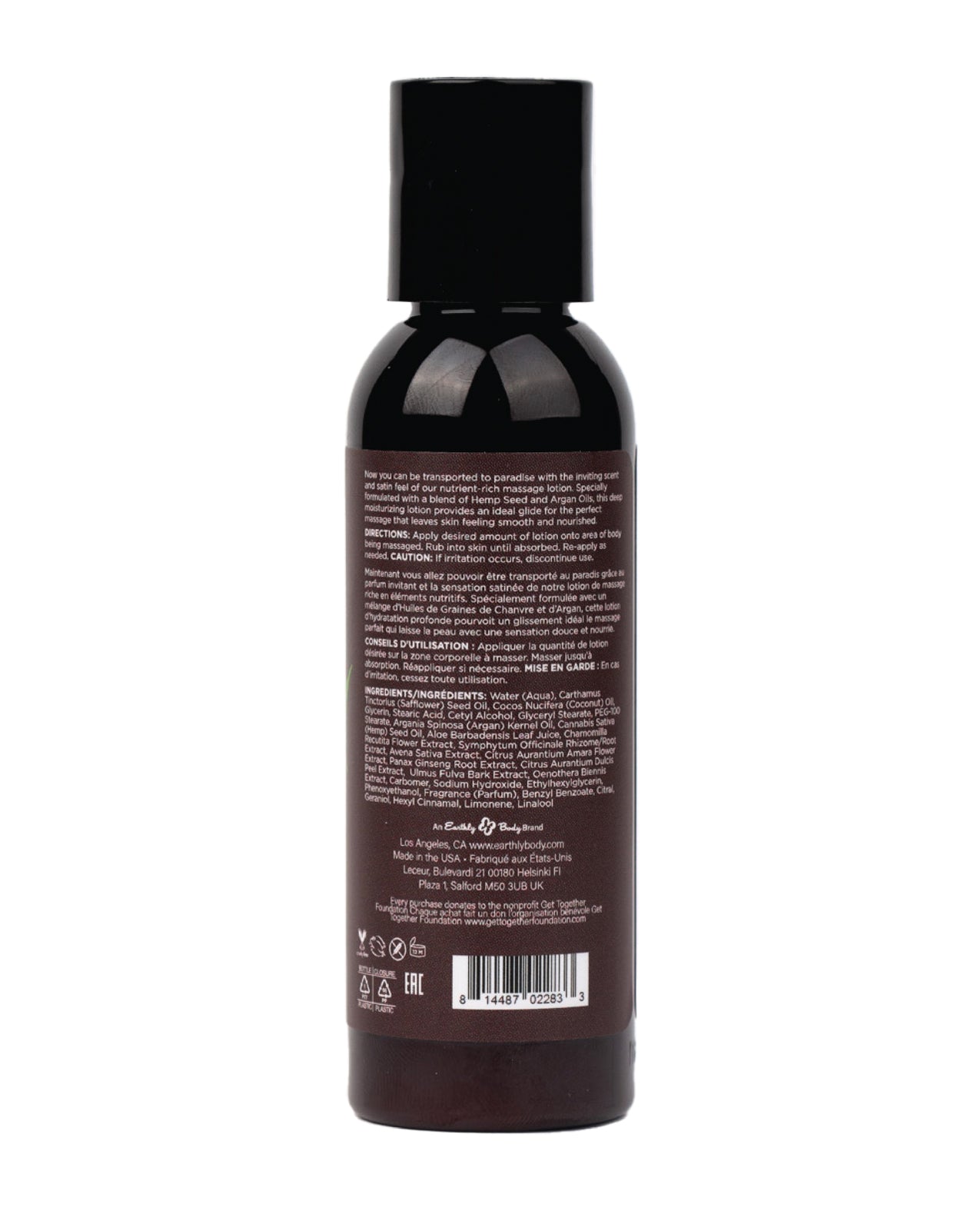 Lotion de massage à la graine de chanvre Earthly Body - 2 oz Naked in the Woods