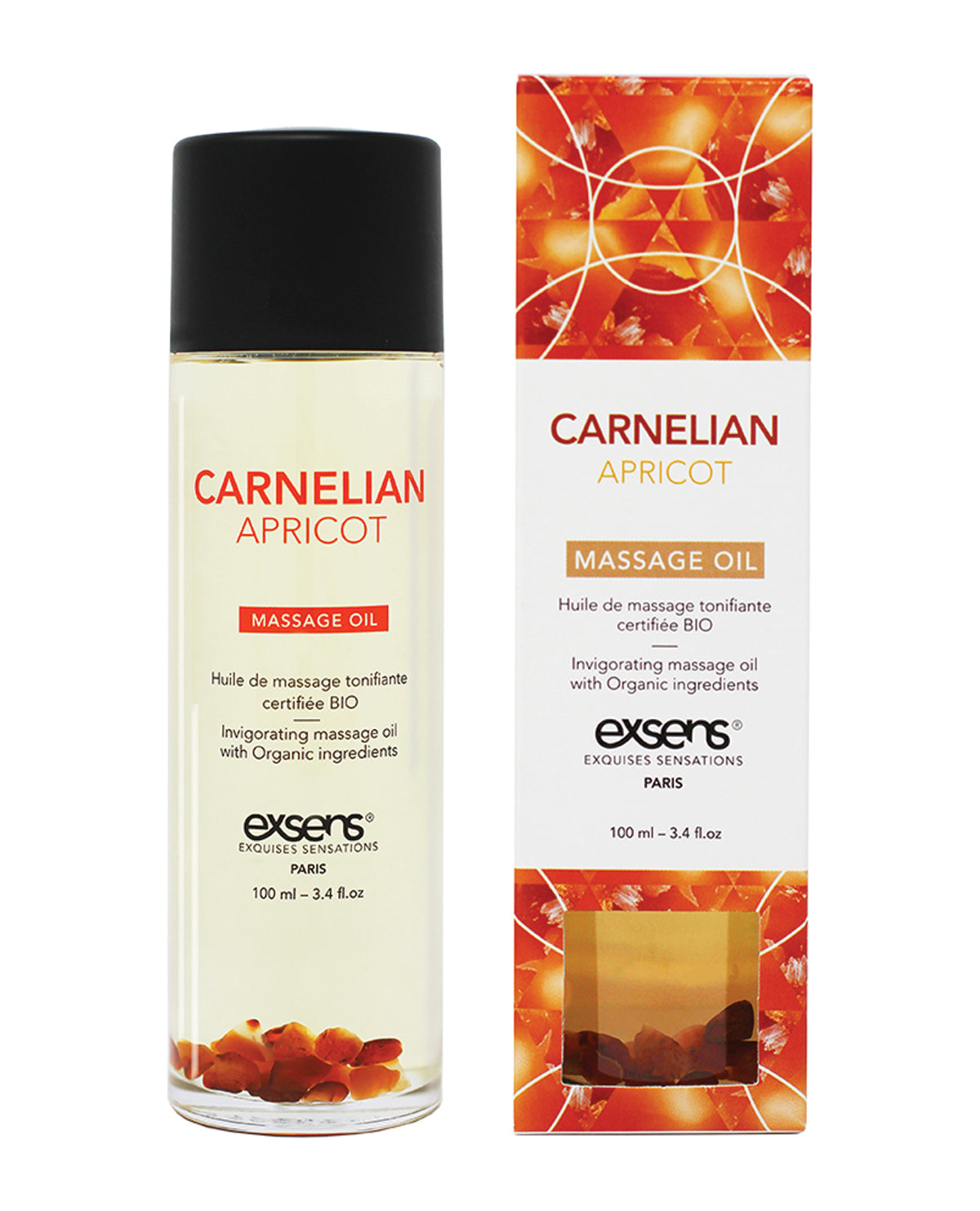 EXSENS Of Paris Organic Massage Oil With Stones Carnelian Apricot