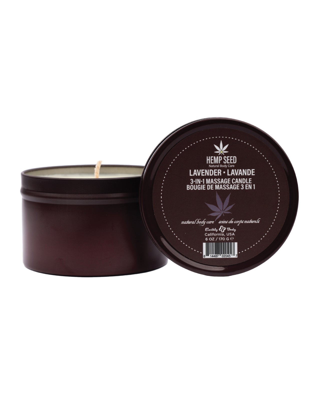 Earthly Body Suntouched Hemp Candle - 6 oz Round Tin Lavender