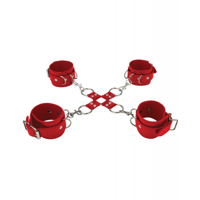 Load image into Gallery viewer, Shots Ouch Leather Hand &amp; Leg Cuffs - Red
