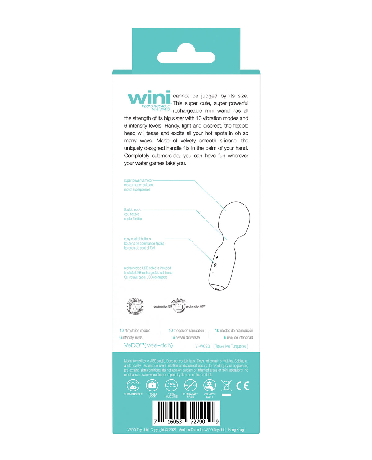 VeDo Wini Rechargeable Mini Wand - Tease Me Turquoise