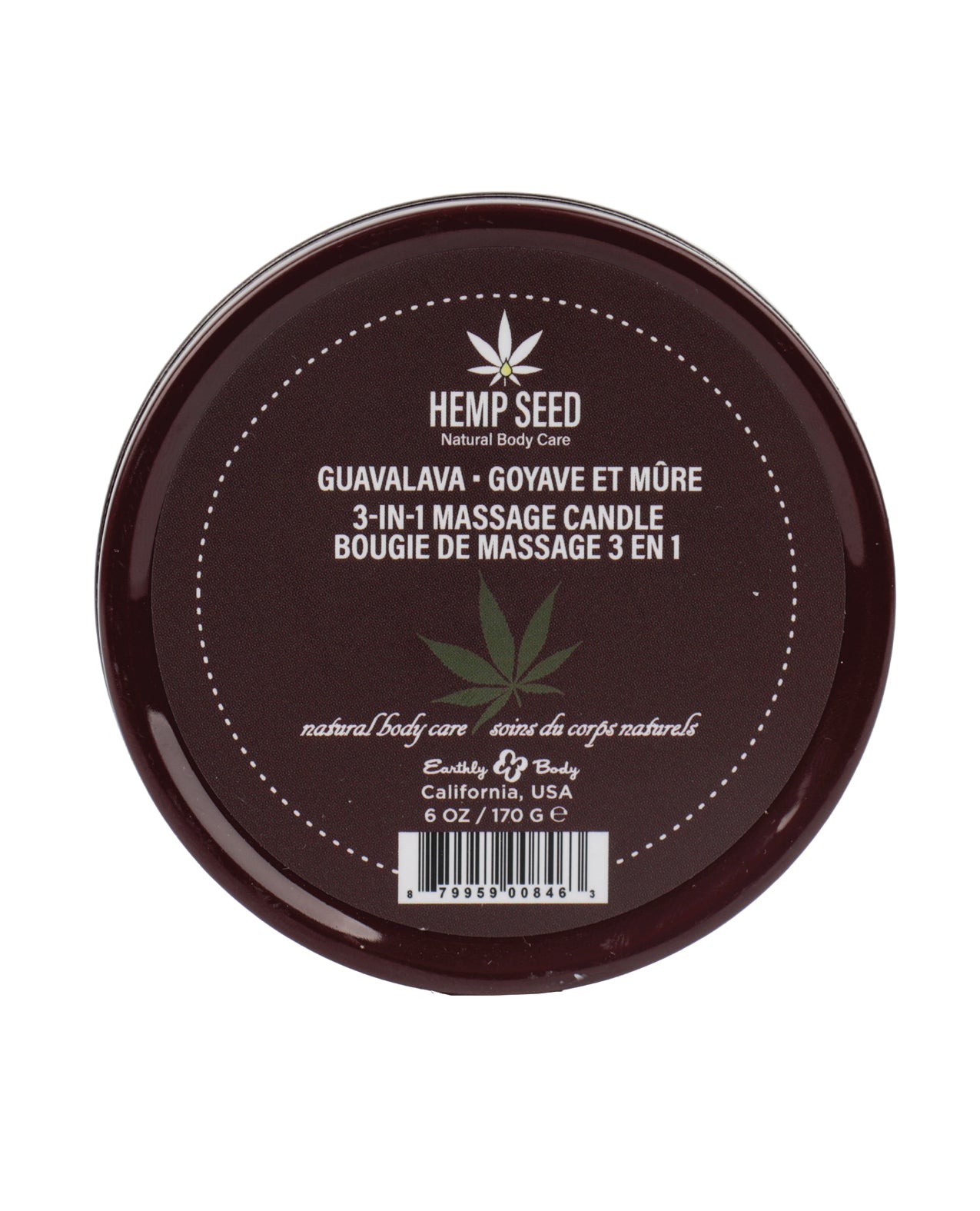 Bougie au chanvre Suntouched Earthly Body - Boîte ronde de 6 oz Guavalava