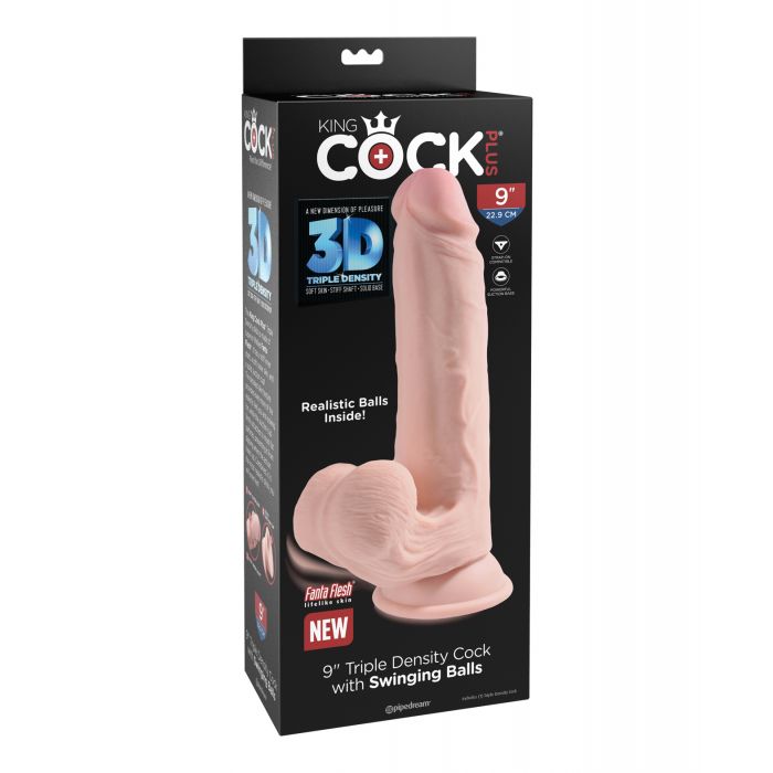 King Cock Plus 9" Triple Density Cock w/Swinging Balls - Ivory
