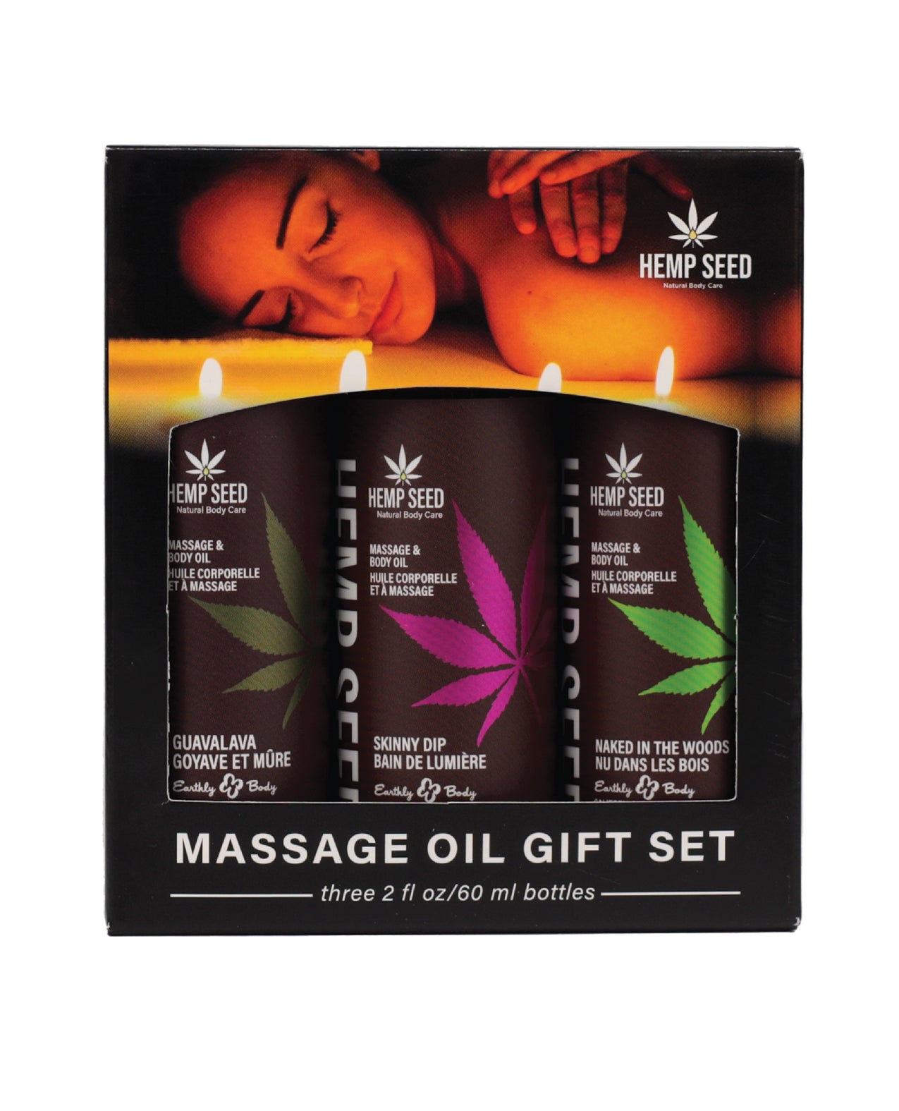 Earthly Body Massageolie Gavesæt - 2 oz Skinny Dip, Naked in the Woods & Guavalava