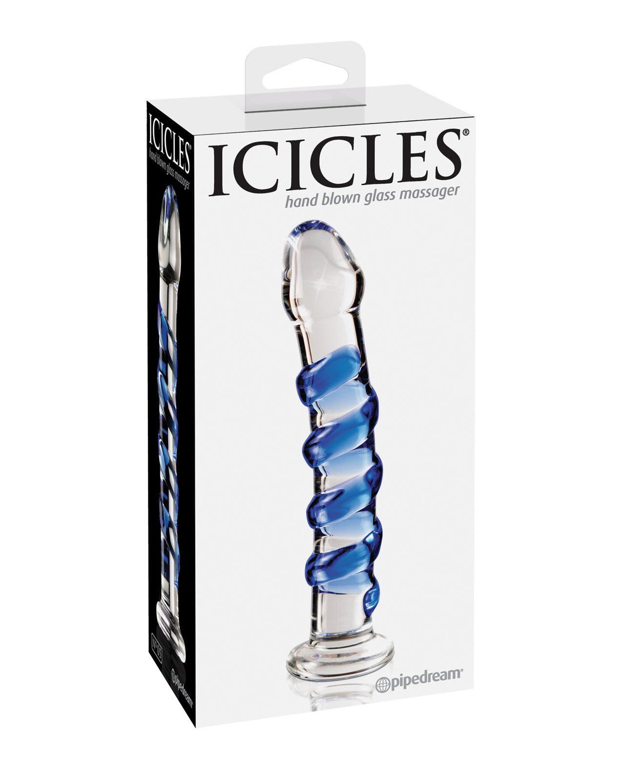 Icicles No. 5 Hand Blown Glass Massager - Clear w/Blue Swirls