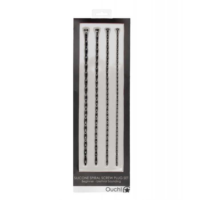 Shots Ouch Beginner's Urethral Sounding Silicone Spiral Screw Plug Set - Black