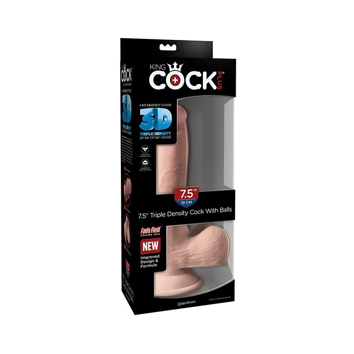King Cock Plus 7.5 Inch Triple Density Cock With Balls Fanta Flesh Surface Realistic Outer Skin And Stiff Inner Shaft