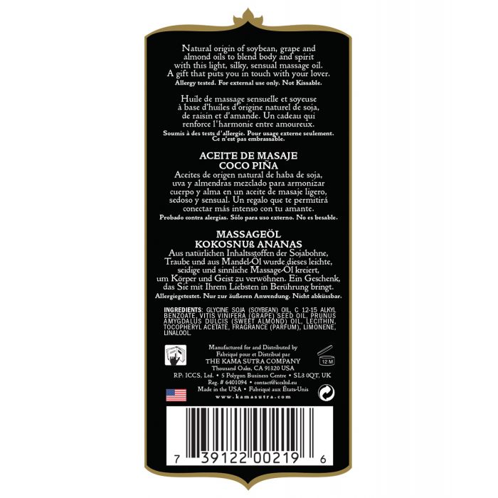 Kama Sutra Naturals Massageolie - 8 oz Kokos Ananas