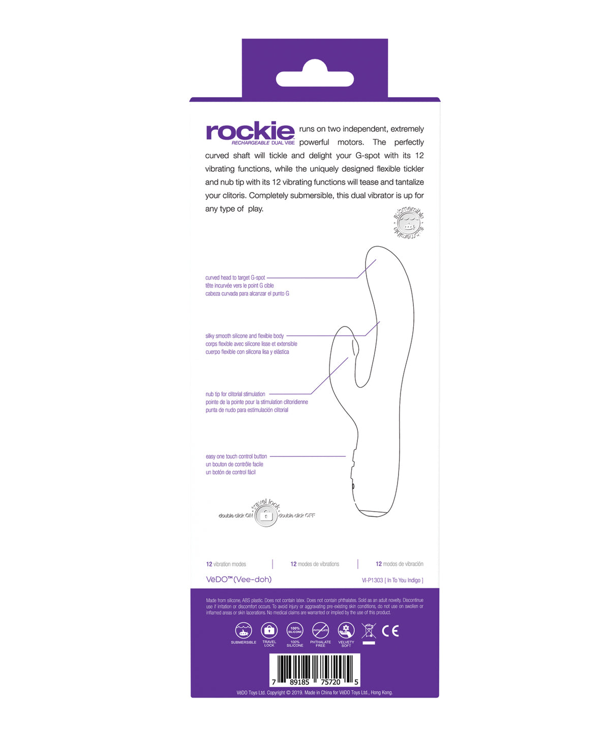 VeDO Rockie Wiederaufladbarer Doppelvibrator - Indigo